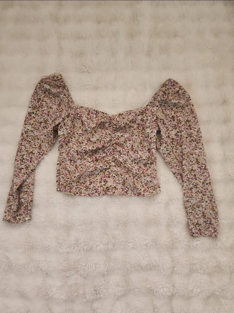 Astr Floral Off-Shoulder Puff Sleeve Crop Top - Pink Multi